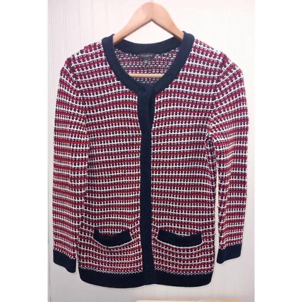 Talbots heavyweight red white and blue cardigan sweater, size XS